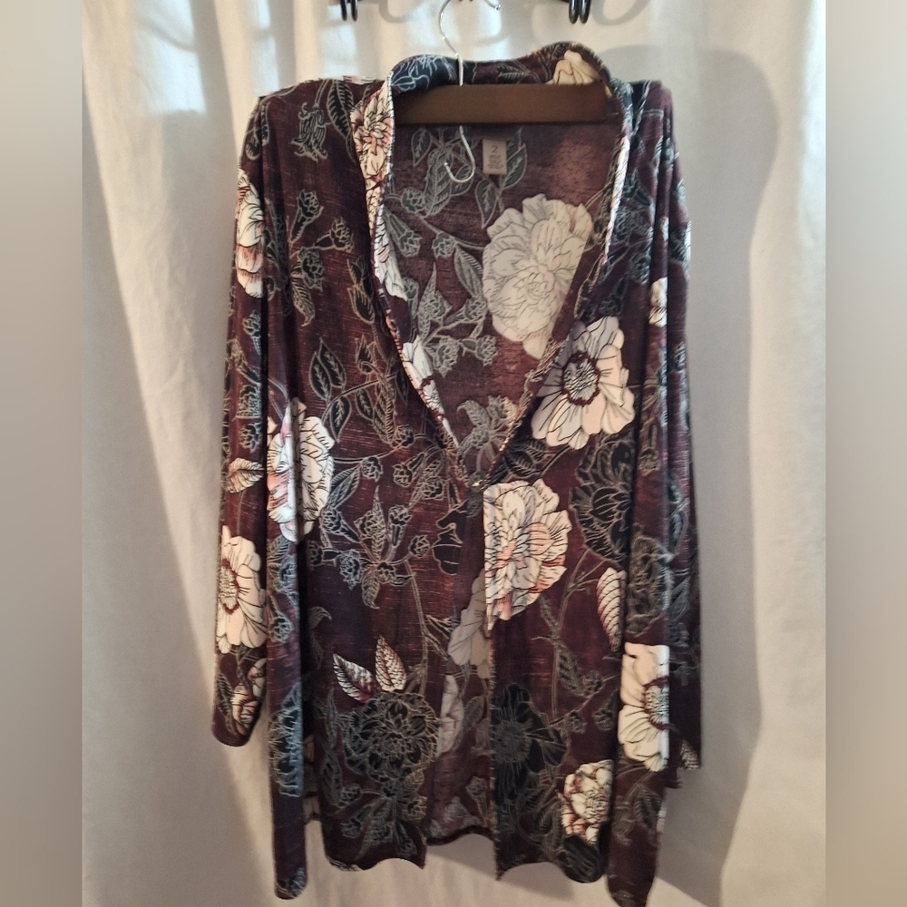Chico's Burgundy Floral Button Down Shirt